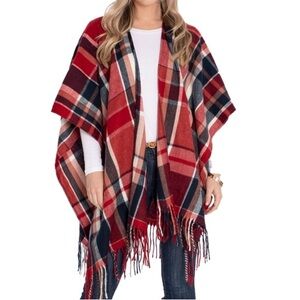 Woolrich Plaid Fringe Blanket Poncho One Size